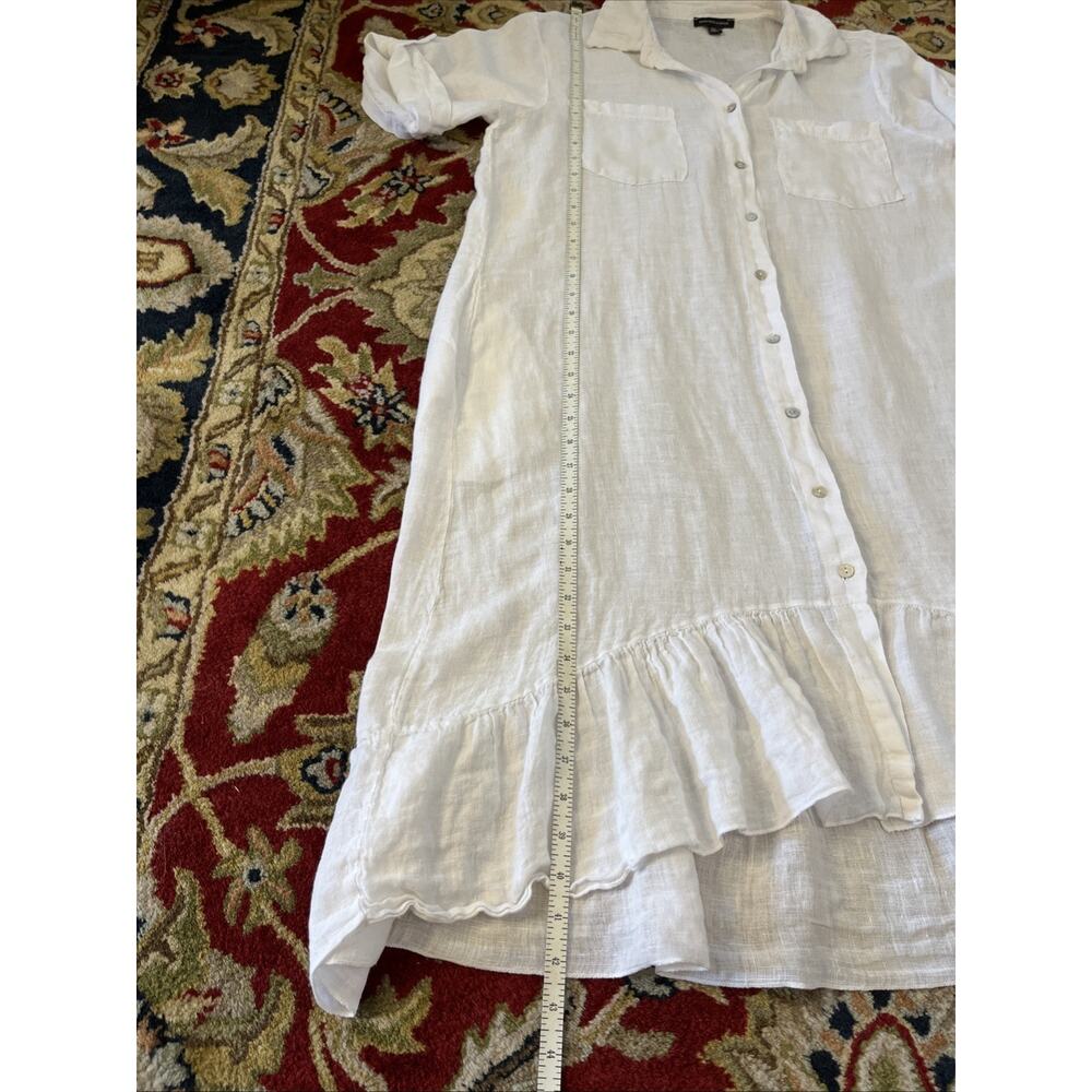 Saks Fifth Avenue L 100% Linen White Dress Button Down Tiered Ruffle Pocket Boho - Picture 8 of 11